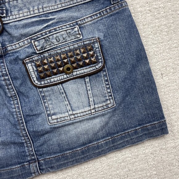 Y2K 2000's Guess Jeans Mini Skirt Size 30 Goth Emo Studded Punk Grunge Denim - Picture 10 of 13
